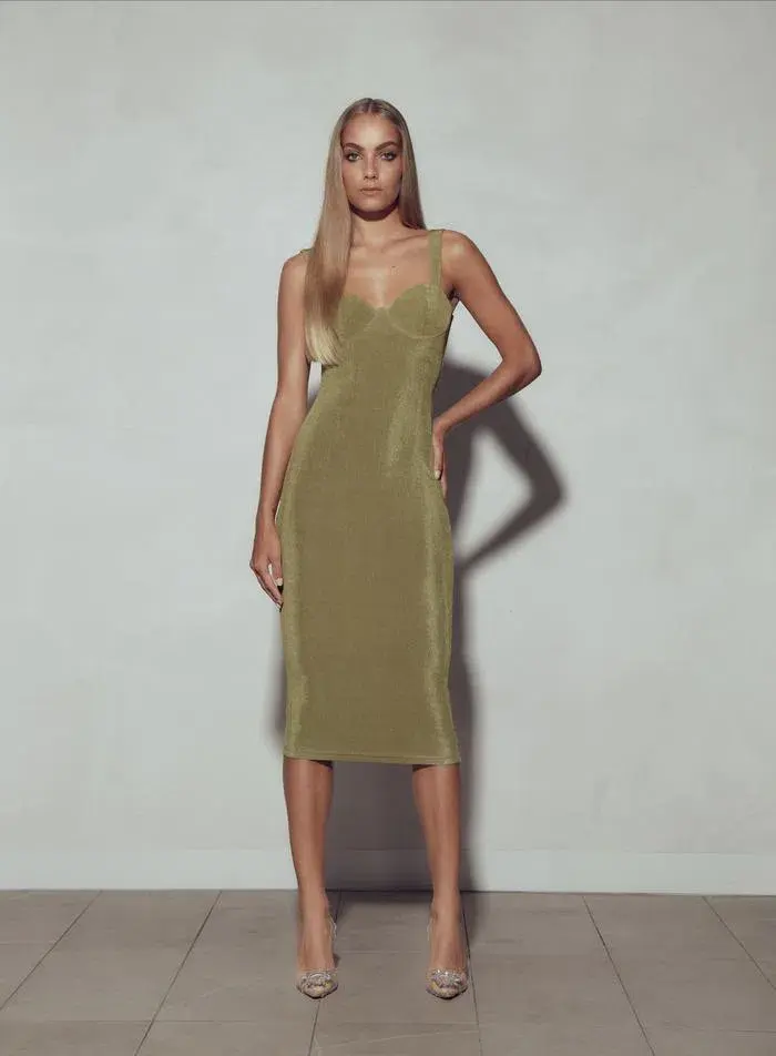 Kianna Hailey Dress Olive Size 10 for rent on The Volte - main image