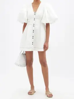 Aje Cherished Puff Sleeve Linen Mini Dress White Size 12 / L for rent on The Volte - image 1