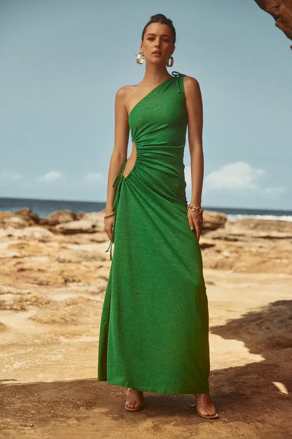 Sonya Moda Nour Maxi Dress Forest Green Shimmer Size 12 / L for rent on The Volte - main image