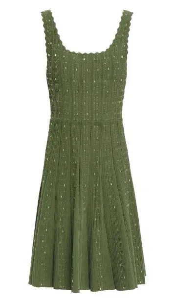 Sandro Paris Avah Scalloped Embellished Ribbed-knit Mini Dress Army Green Size S/AU 10 for rent on The Volte - main image