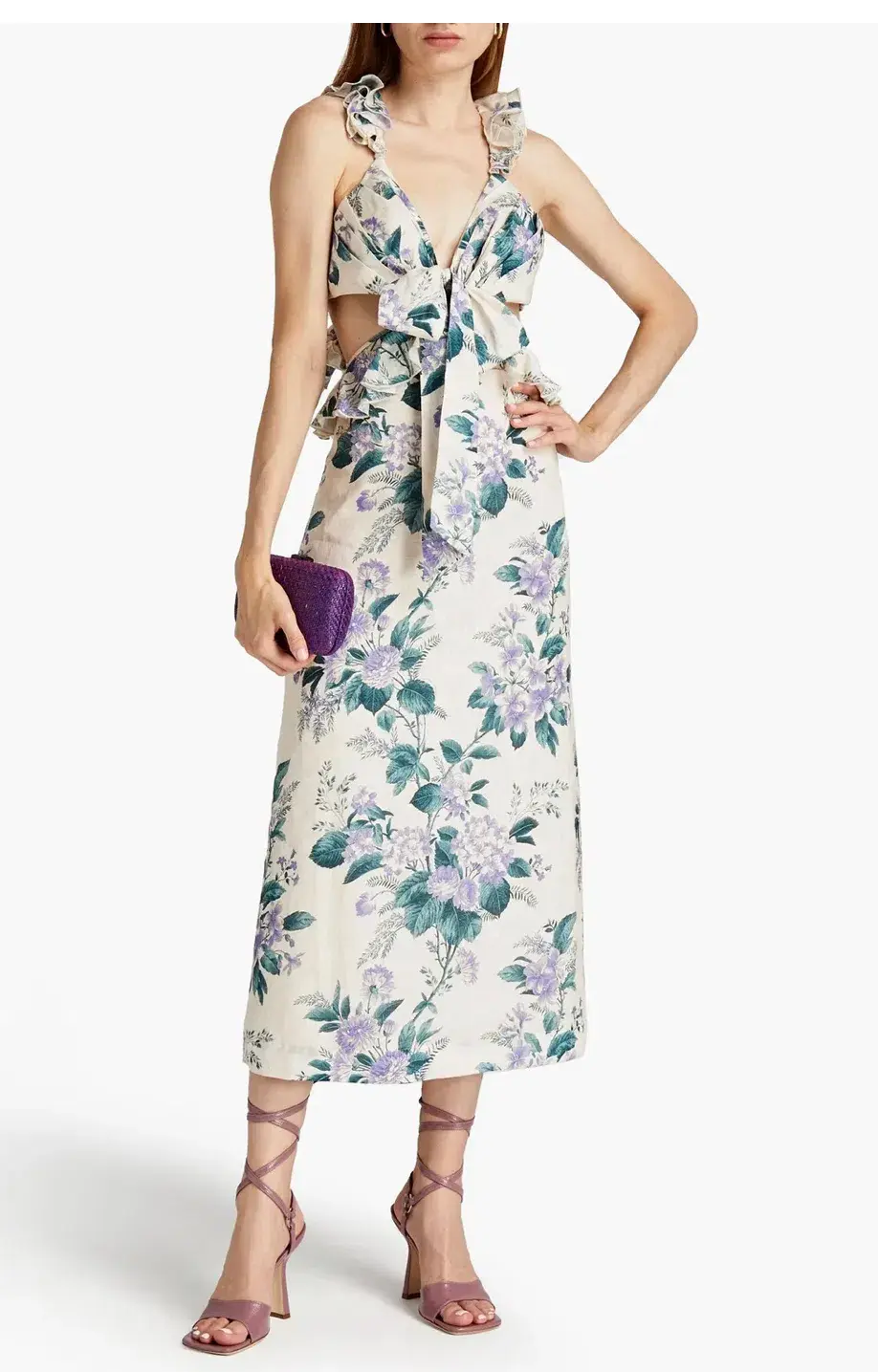 Zimmermann Cassia Ruffle Midi Dress in Hydrangea Floral Print Size 1/Au 10 for rent on The Volte - main image