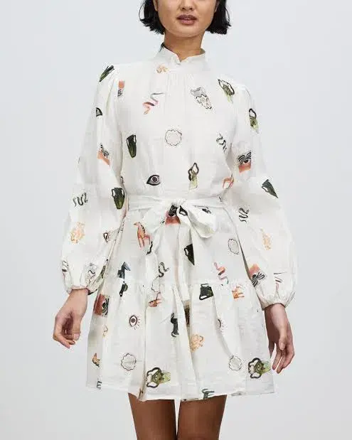 Alemais Hera Mini Dress Print White Size AU 6 for rent on The Volte - main image