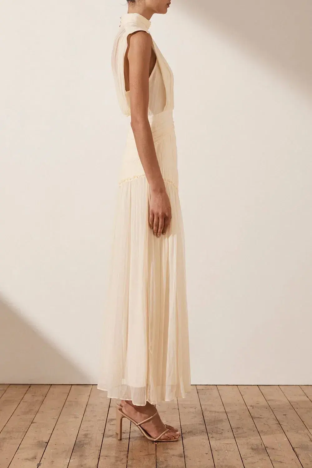 Shona Joy Clemence High Neck Dress Cream Size 12 for rent on The Volte - main image