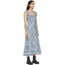 Ganni Cotton Seersucker Check Long Dress in Heather Size 10 for rent on The Volte - image 2