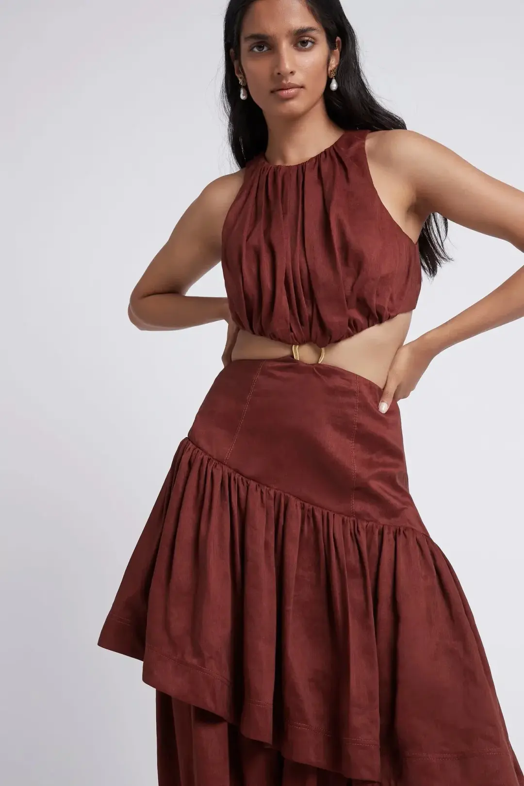 Aje Caliente Cut Out Dress Brown Size 10 for rent on The Volte - main image