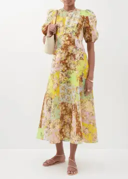 Alemais Matilde Patchwork Linen Midi Dress Floral Print Size 8 for rent on The Volte - image 2