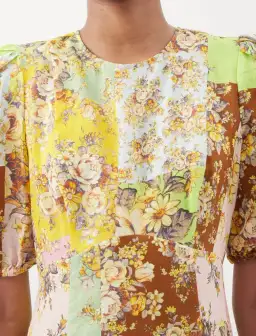 Alemais Matilde Patchwork Linen Midi Dress Floral Print Size 8 for rent on The Volte - image 5