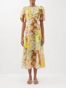 Alemais Matilde Patchwork Linen Midi Dress Floral Print Size 8 for rent on The Volte - image 1