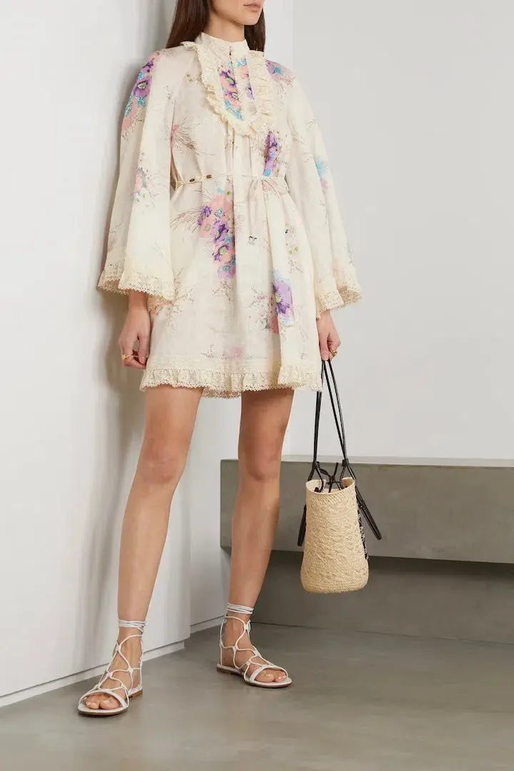 Zimmermann Jude Lace Trim Swing Dress Floral Size 0 / Au 8 for rent on The Volte - main image