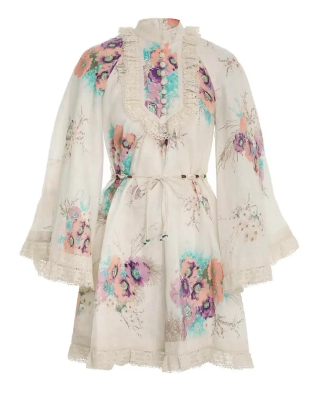 Zimmermann Jude Lace Trim Swing Dress Floral Size 0 / Au 8 for rent on The Volte - main image