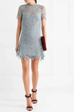 Self Portrait Peep Back Floral Lace Mini Dress Light Blue Size 10