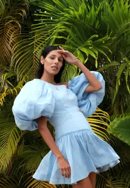 Aje Chateau Cut Out Mini Dress Sky Blue Size 6