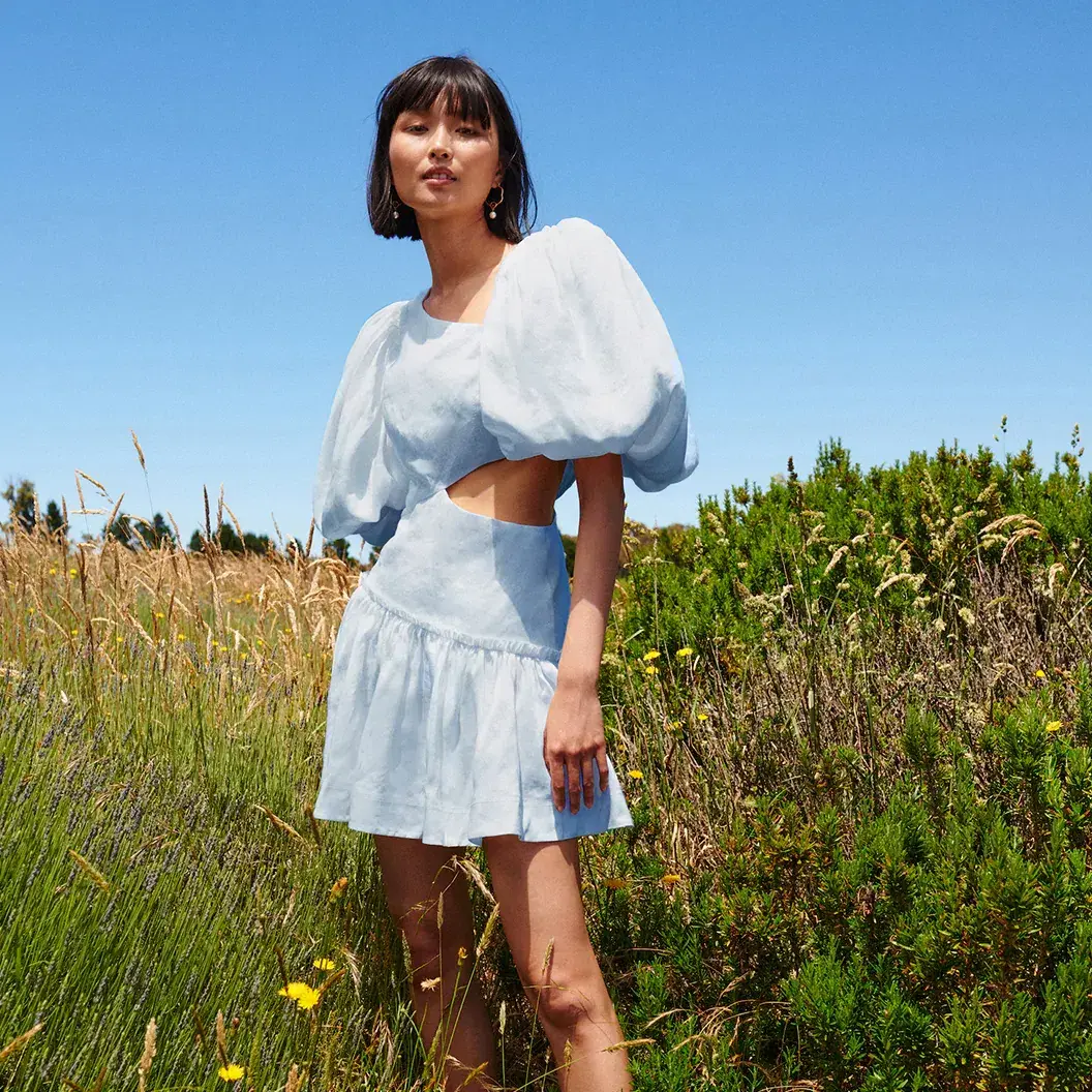 Aje Chateau Cut Out Mini Dress Sky Blue Size 6 - Image 4