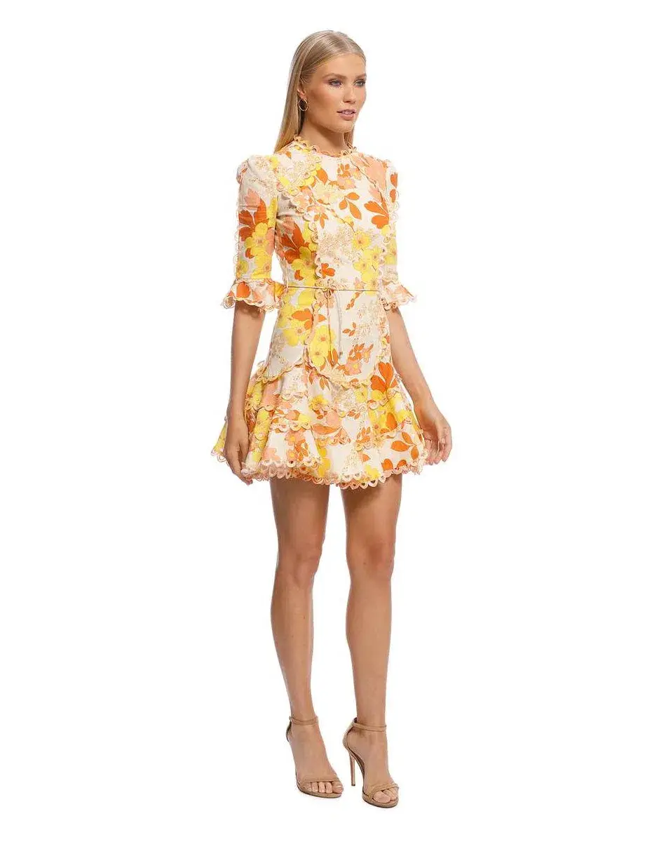Zimmermann Primrose Flutter Mini Dress Marigold Floral Size 1 / Au 10 for rent on The Volte - main image