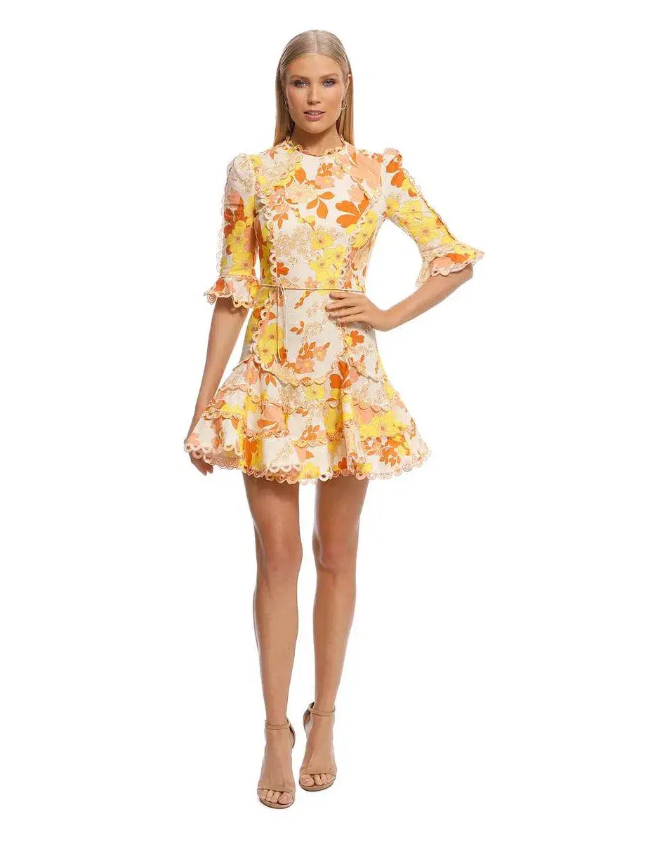 Zimmermann Primrose Flutter Mini Dress Marigold Floral Size 1 / Au 10 for rent on The Volte - main image