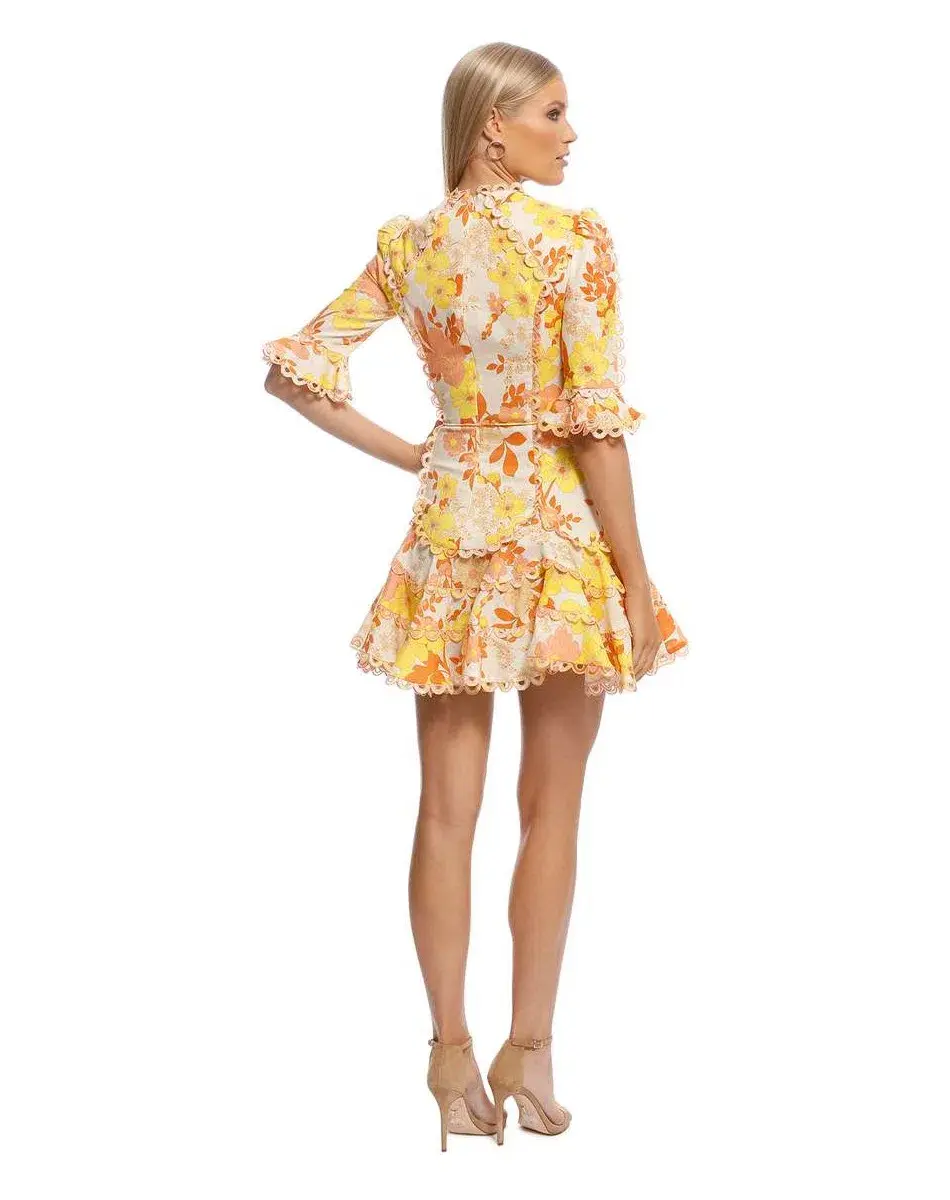 Zimmermann Primrose Flutter Mini Dress Marigold Floral Size 1 / Au 10 for rent on The Volte - main image