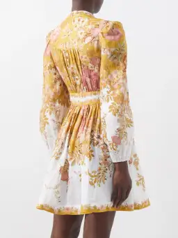 Zimmermann Pattie Plunge Mini Dress Mustard Floral Size 3/Au 14