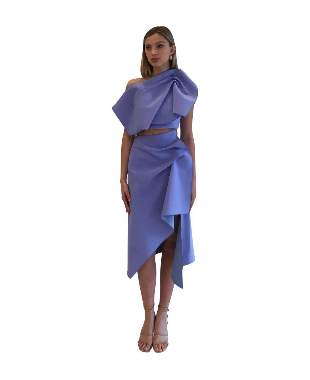 Acler Fincher Top and Midi Skirt Set Empire Blue Size 8 for rent on The Volte - main image