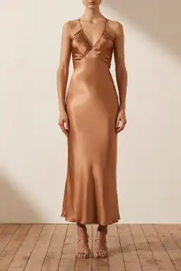 Shona Joy La Lune Ruched Bodice Midi Dress Copper Size 8 / S for rent on The Volte - image 1
