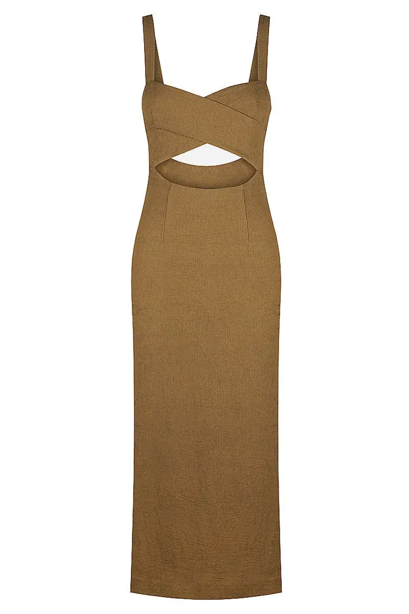 Shona Joy Simone Cross Over Midi Dress Cumin Size 8 / S for rent on The Volte - main image