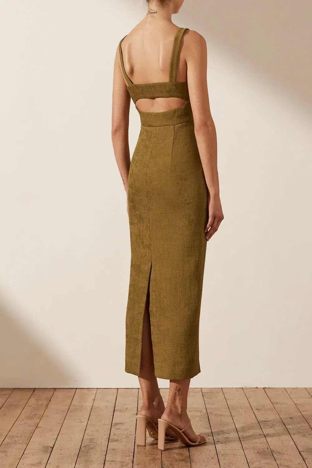 Shona Joy Simone Cross Over Midi Dress Cumin Size 8 / S for rent on The Volte - main image