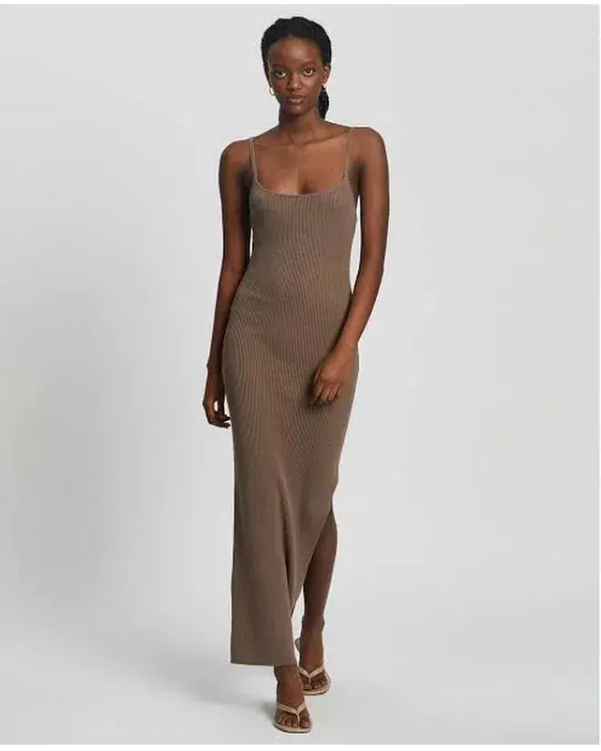 Bec & Bridge Riviera Split Midi Dress Brown Size 8 for rent on The Volte - main image