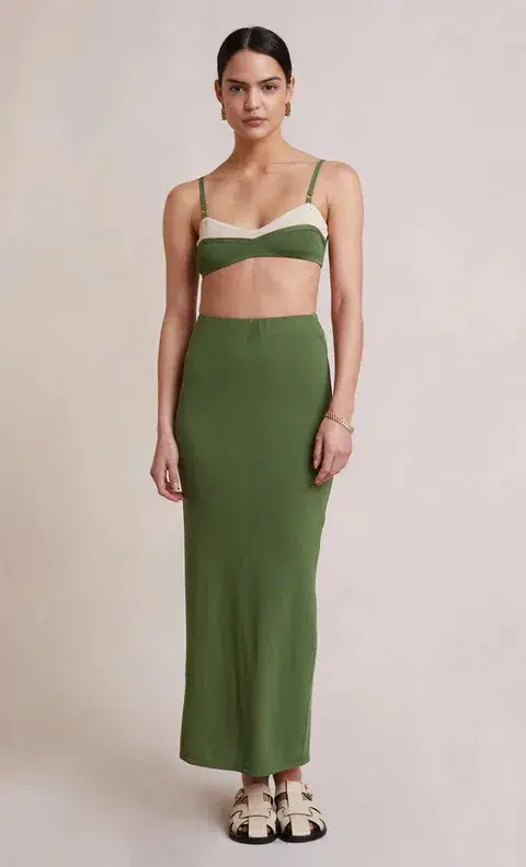 Bec & Bridge Miranda Knit Top and Skirt Set Olive Size 12 for rent on The Volte - main image