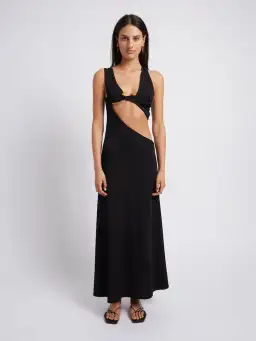Christopher Esber Underbust Quartz Split Ruched Tank Dress Black Size 6 / XS for rent on The Volte - image 1