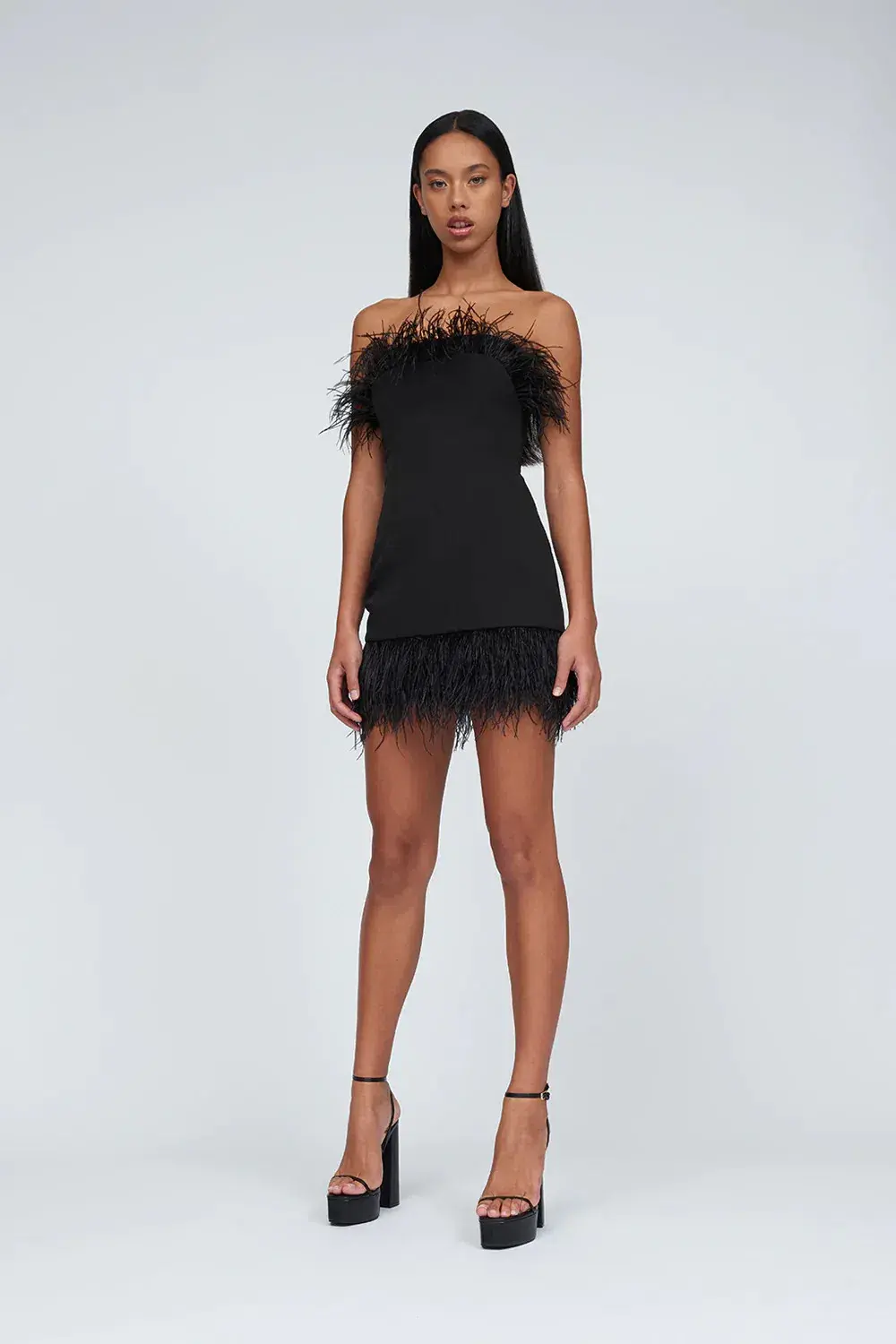 By Johnny Feather Mini Dress Black Size 8 / S for rent on The Volte - main image