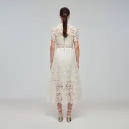 Self Portrait Guipure Lace Midi Dress Ivory Size 10 / M for rent on The Volte - image 2