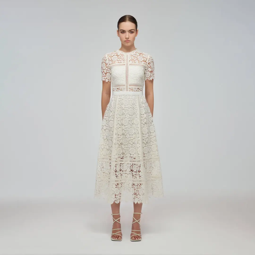 Self Portrait Guipure Lace Midi Dress Ivory Size 10 / M for rent on The Volte - main image