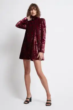 Aje Rebellion Embellished Velvet Mini Dress Burgundy Size 8 / S