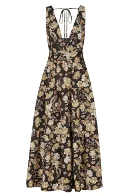 Shona Joy Palermo Linen Plunged Low Back Midi Dress Floral Size 10 for rent on The Volte - image 3