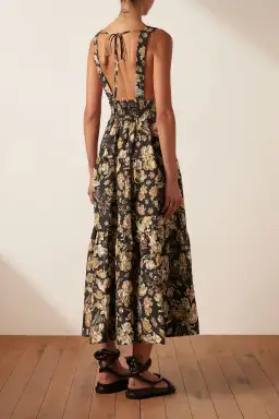 Shona Joy Palermo Linen Plunged Low Back Midi Dress Floral Size 10 for rent on The Volte - image 2