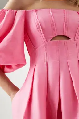 Aje Eugenie Off Shoulder Midi Dress French Rose Pink Size XS/AU 6 for rent on The Volte - image 2