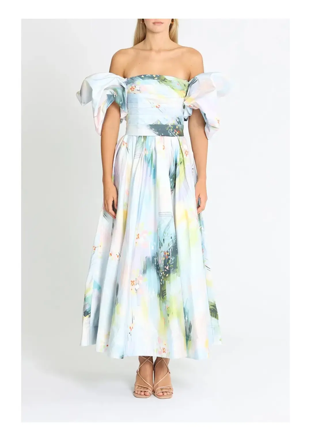 Leo Lin Matilda Puff Sleeve Midi Dress Willow Print Size 8 for rent on The Volte - main image