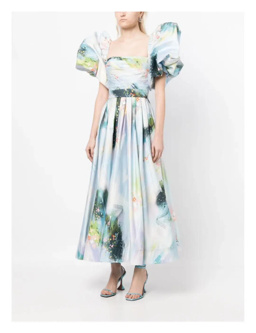Leo Lin Matilda Puff Sleeve Midi Dress Willow Print Size 8 for rent on The Volte - main image