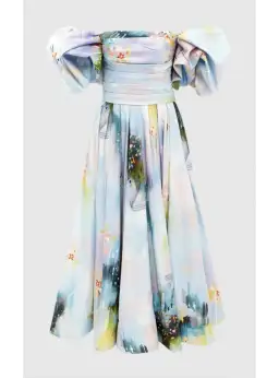 Leo Lin Matilda Puff Sleeve Midi Dress Willow Print Size AU 12 for rent on The Volte - image 4