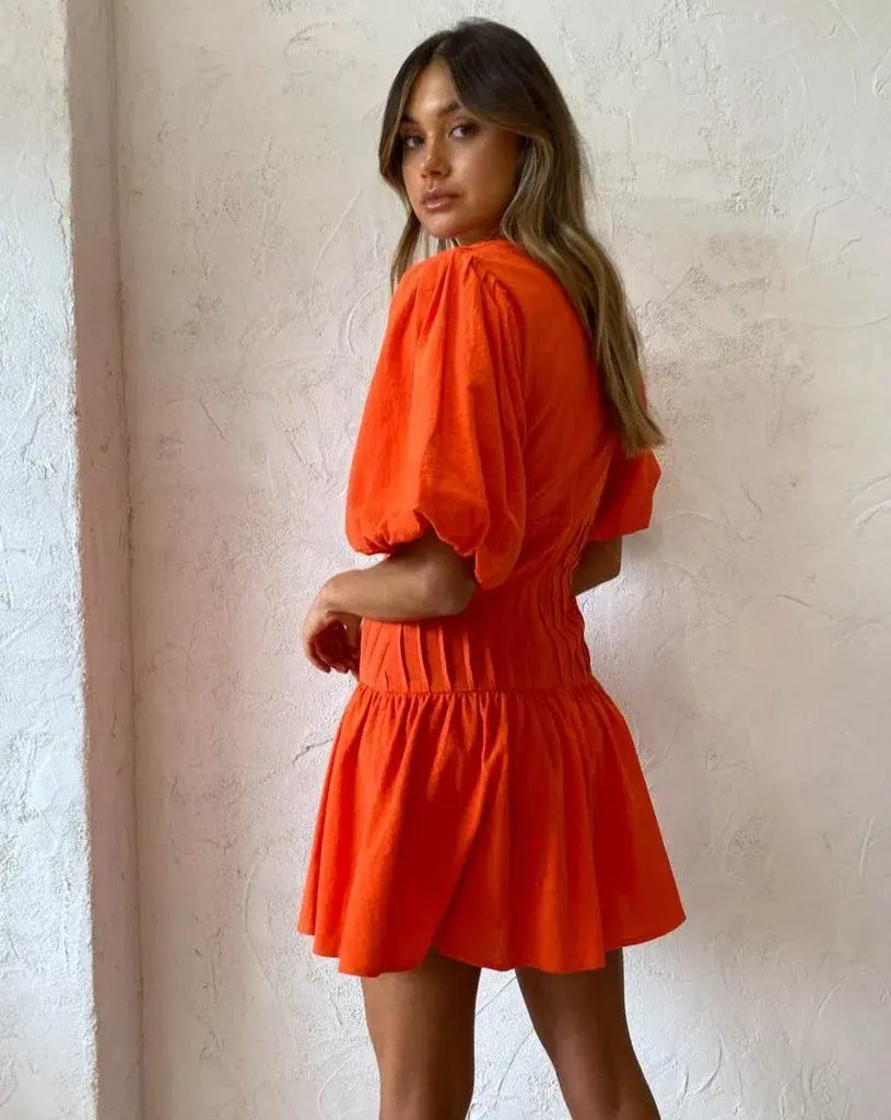 By Nicola Fiesta Stitch Mini Dress in Cherry Orange Size 8 for rent on The Volte - main image