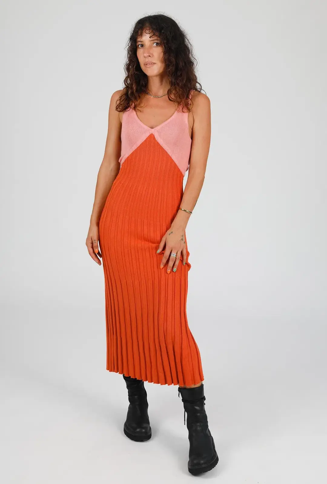 Andean Collective Tamika Dress Coral Block Size XS / AU 6 for rent on The Volte - main image
