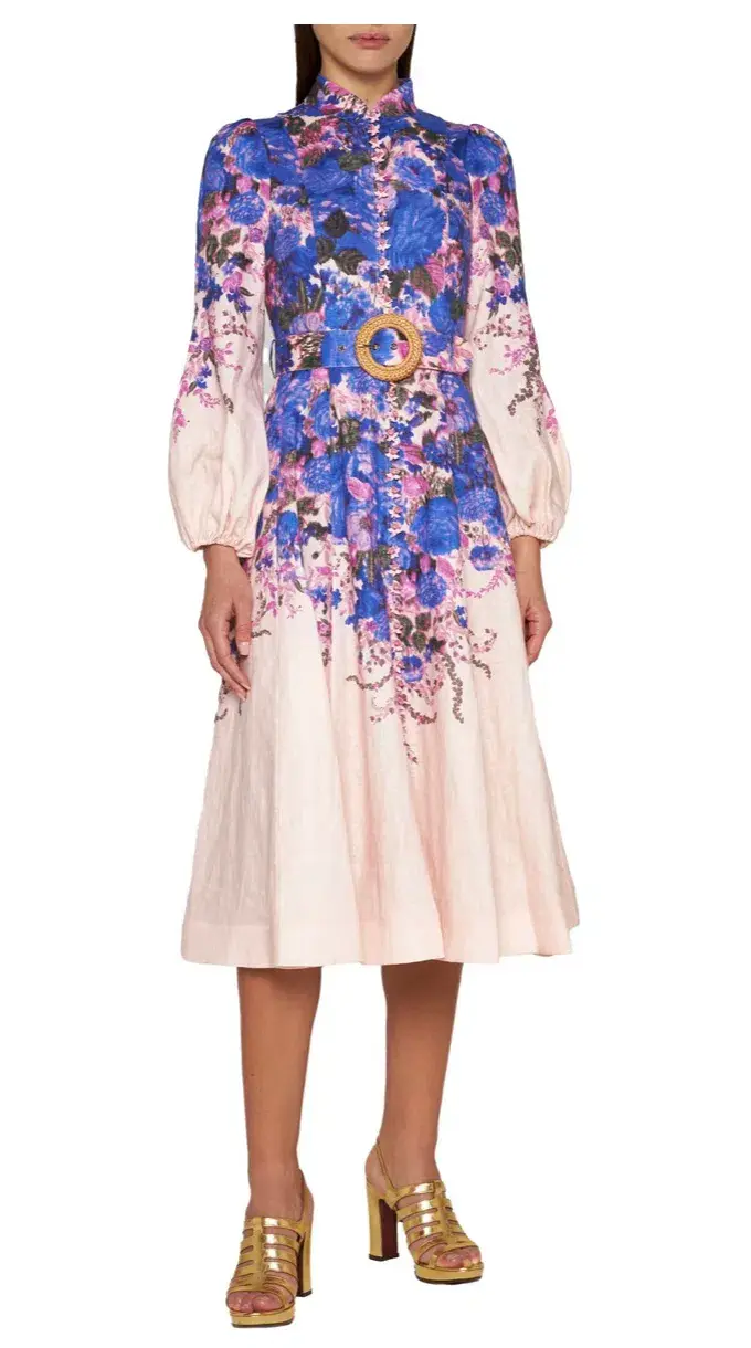 Zimmermann High Tide Buttoned Midi Dress Purple Ikat Floral Size 4 / Au 16 for rent on The Volte - main image