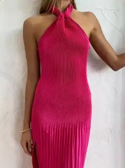 L'idee Soiree Pleated Halter Gown Cherry Size AU 12 for rent on The Volte - image 3