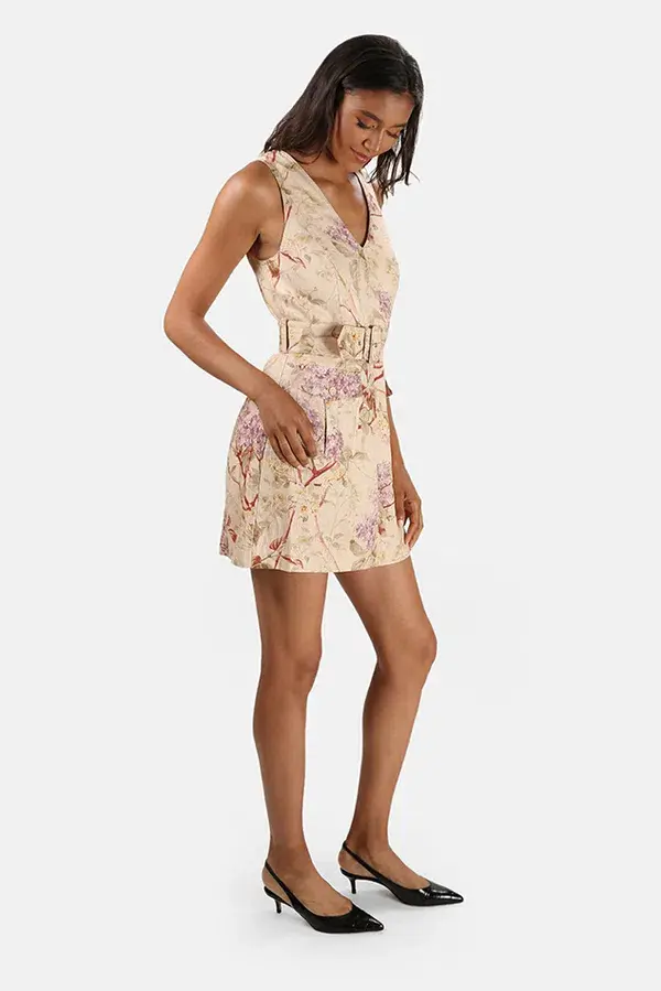 Zimmermann Sabotage Belted Mini Dress Cream Wisteria Size 0/Au 8 for rent on The Volte - main image