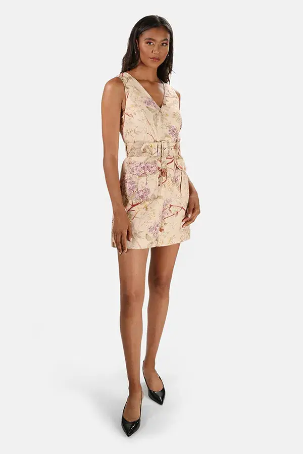 Zimmermann Sabotage Belted Mini Dress Cream Wisteria Size 0/Au 8 for rent on The Volte - main image