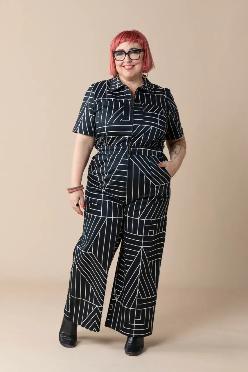 Frock Me Out Monochrome Freestyler Jumpsuit Lines Print Size 16 for rent on The Volte - main image