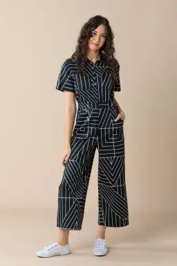Frock Me Out Monochrome Freestyler Jumpsuit Lines Print Size 16 for rent on The Volte - image 2