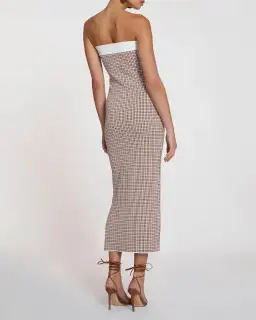 By Johnny Isabella Check Knit Strapless Dress Brown & Ivory Size 10 for rent on The Volte - image 2