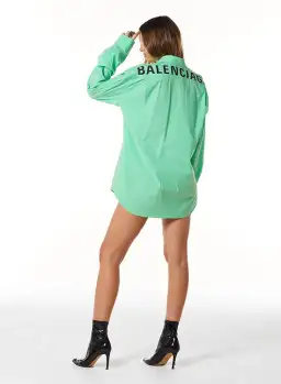 Balenciaga Printed Back Logo Cotton Poplin Shirt In Neon Green Size M/AU 8 for rent on The Volte - image 2