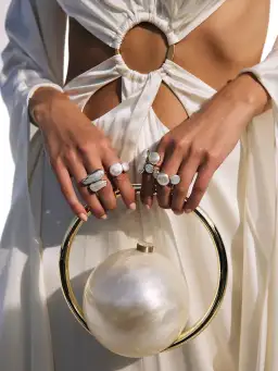 Cult Gaia Mina Top Handle Bag Pearl/Gold