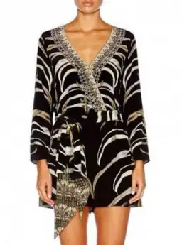 Camilla Zebra Crossing Long Sleeve Cross Front Playsuit Black Size 12 for rent on The Volte - image 3